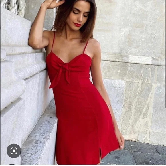 zara red mini dress with bow Sleeveless Dress Bow Front Zara Red Bow Dress STRAPPY MINI DRESS Red ZARA Australia